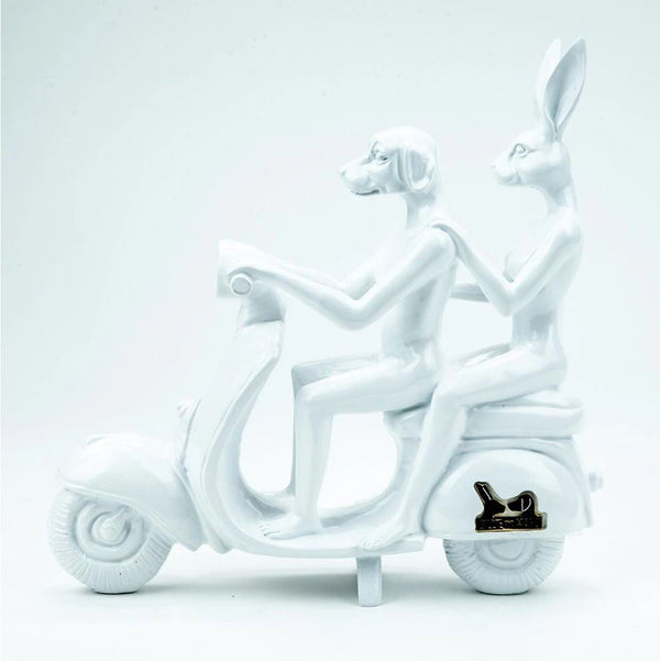 Happy Mini Vespa Riders (white)